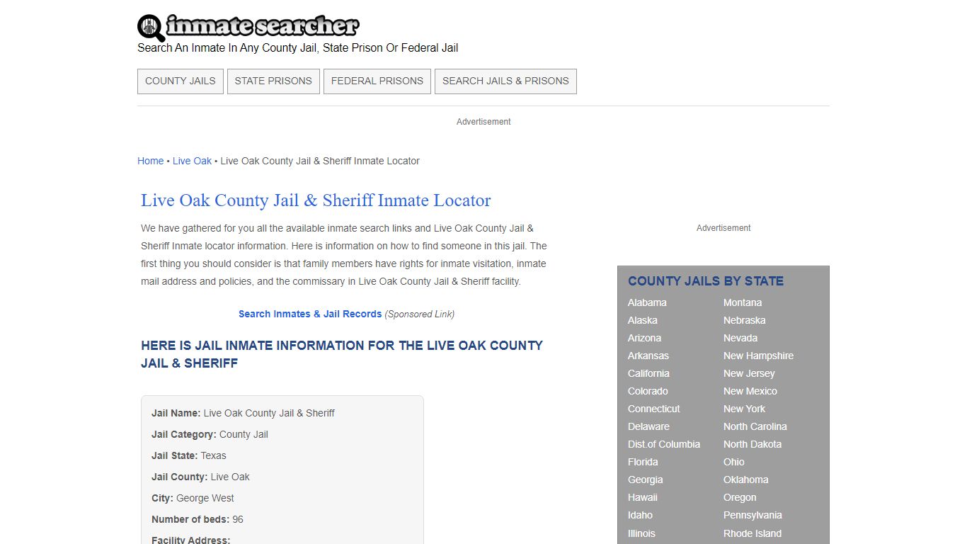 Live Oak County Jail & Sheriff Inmate Locator - Inmate Searcher